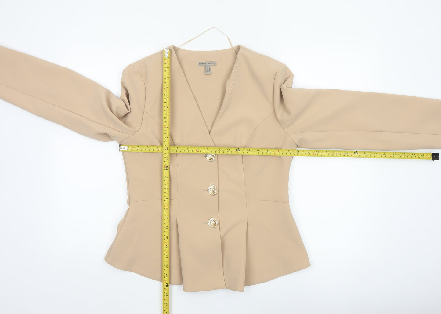 River Island Womens Beige Long Sleeve Suit Jacket Size M Tailored Fit