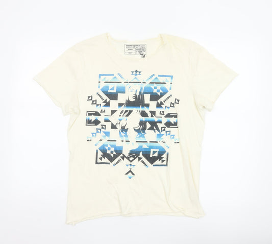New Look Women's Ivory Geometric Aztec Print Cotton T-Shirt M