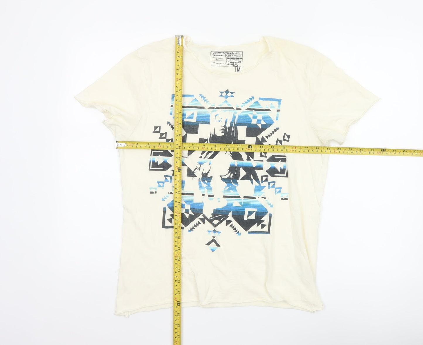New Look Women's Ivory Geometric Aztec Print Cotton T-Shirt M
