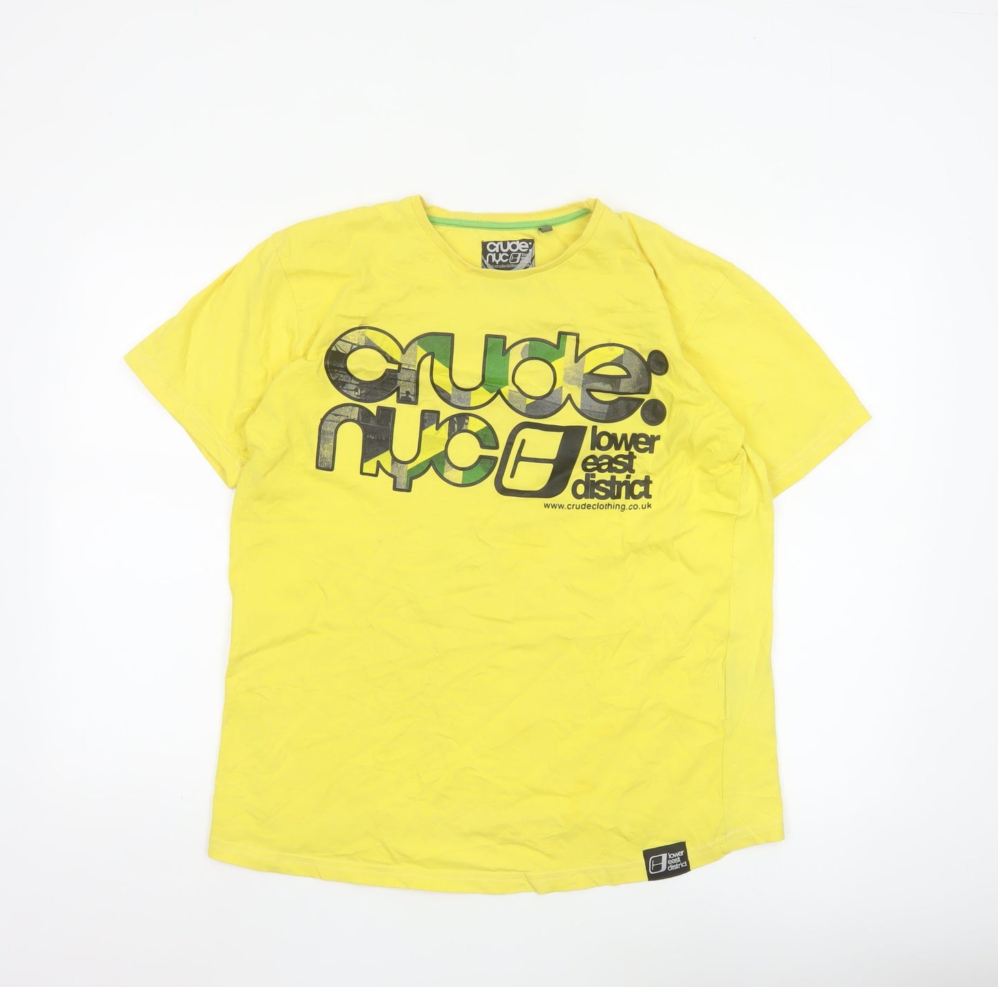 Crude NYC Men's Yellow Graphic Print Cotton T-Shirt Size L