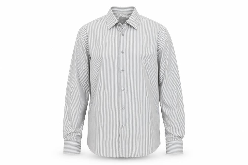 Calvin Klein Men's Grey Slim Fit Striped Long Sleeve Button-Up Shirt 15.5