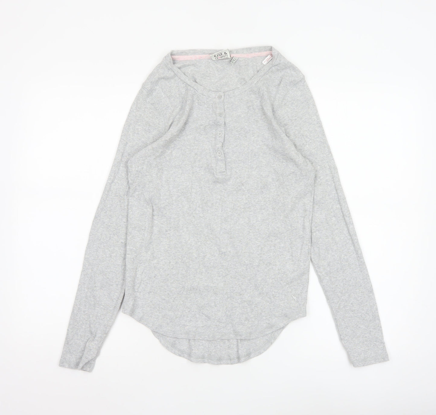 Joules Women’s Grey Long Sleeve Henley Jersey T-Shirt UK 12