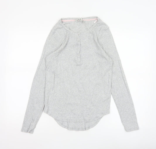 Joules Women’s Grey Long Sleeve Henley Jersey T-Shirt UK 12