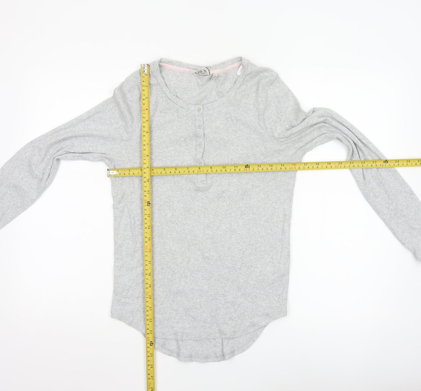 Joules Women’s Grey Long Sleeve Henley Jersey T-Shirt UK 12