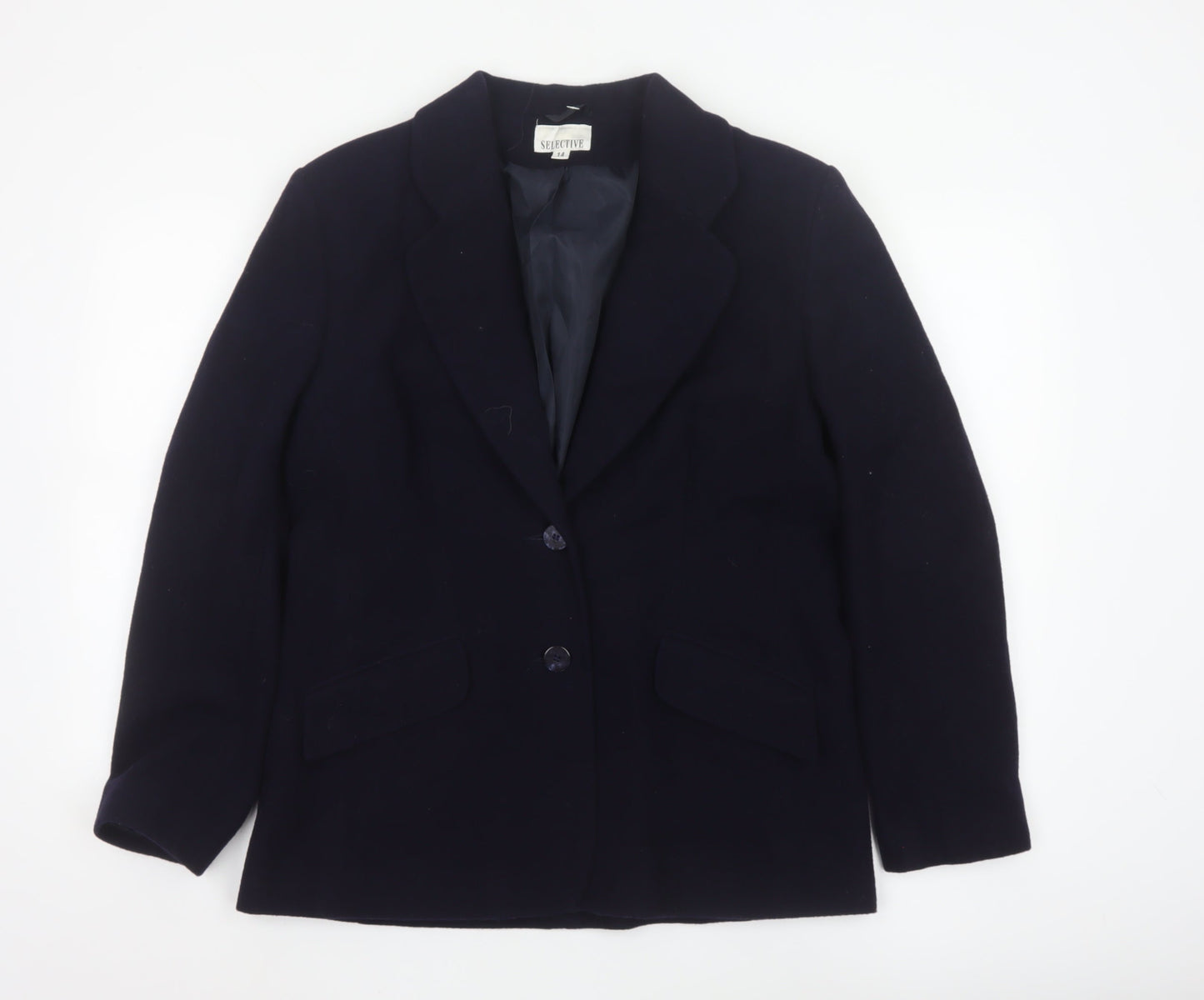 Selective Women Blue Wool Blend Lined Blazer Jacket Size 14