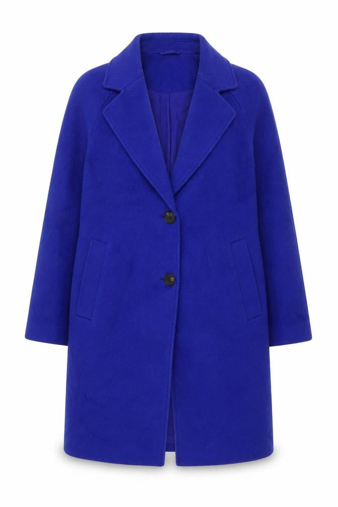 Marks & Spencer Women Blue Size 14 Overcoat Mid-Length Wool Blend Classic Style
