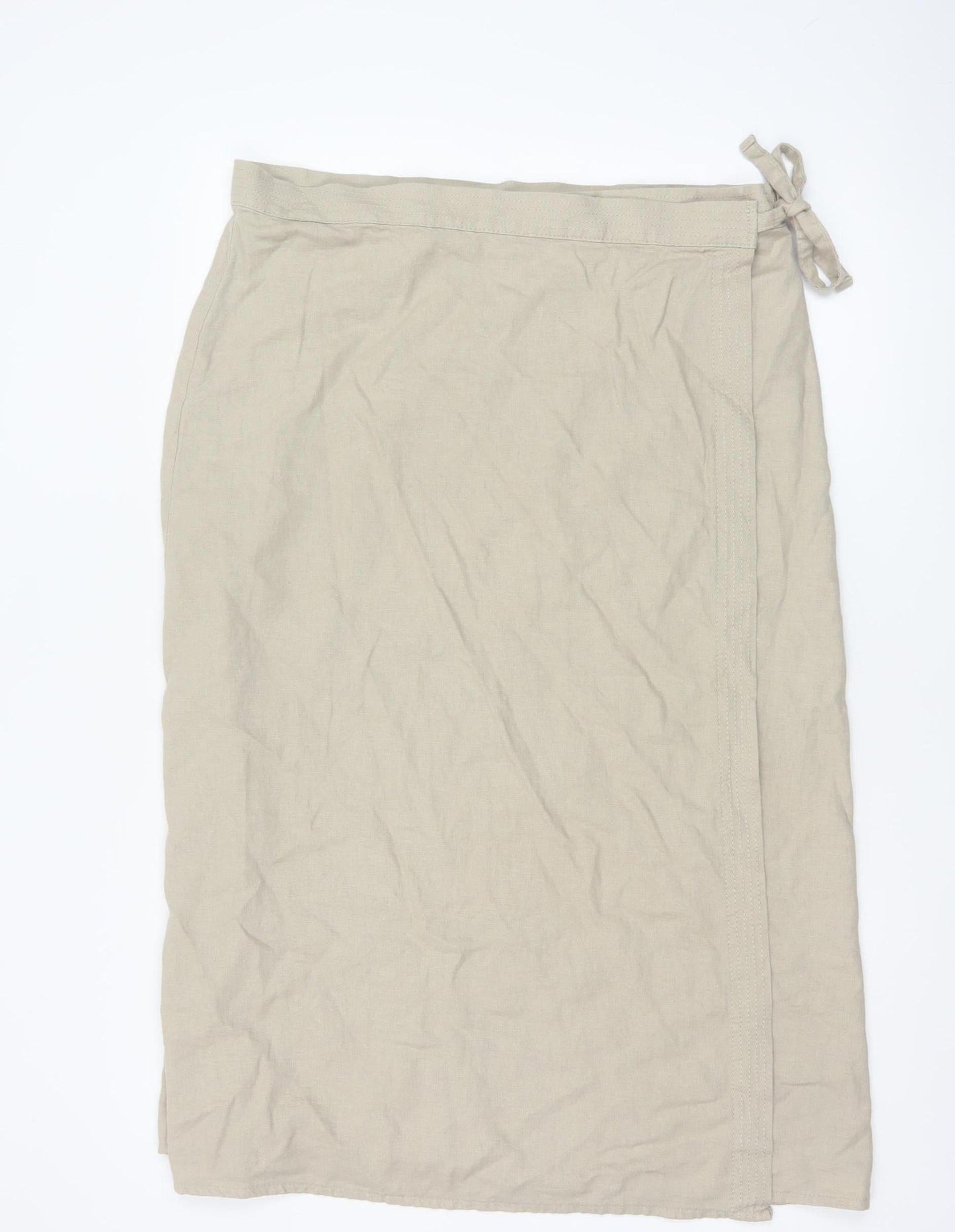 Marks and Spencer Women Beige Linen Blend Wrap Midi Skirt Size 18