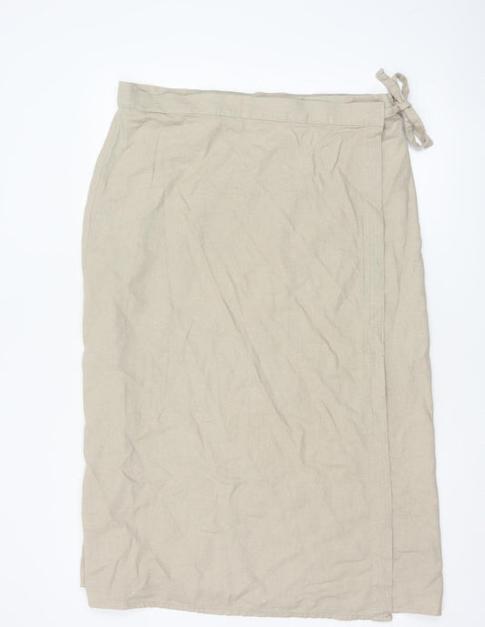 Marks and Spencer Women Beige Linen Blend Wrap Midi Skirt Size 18
