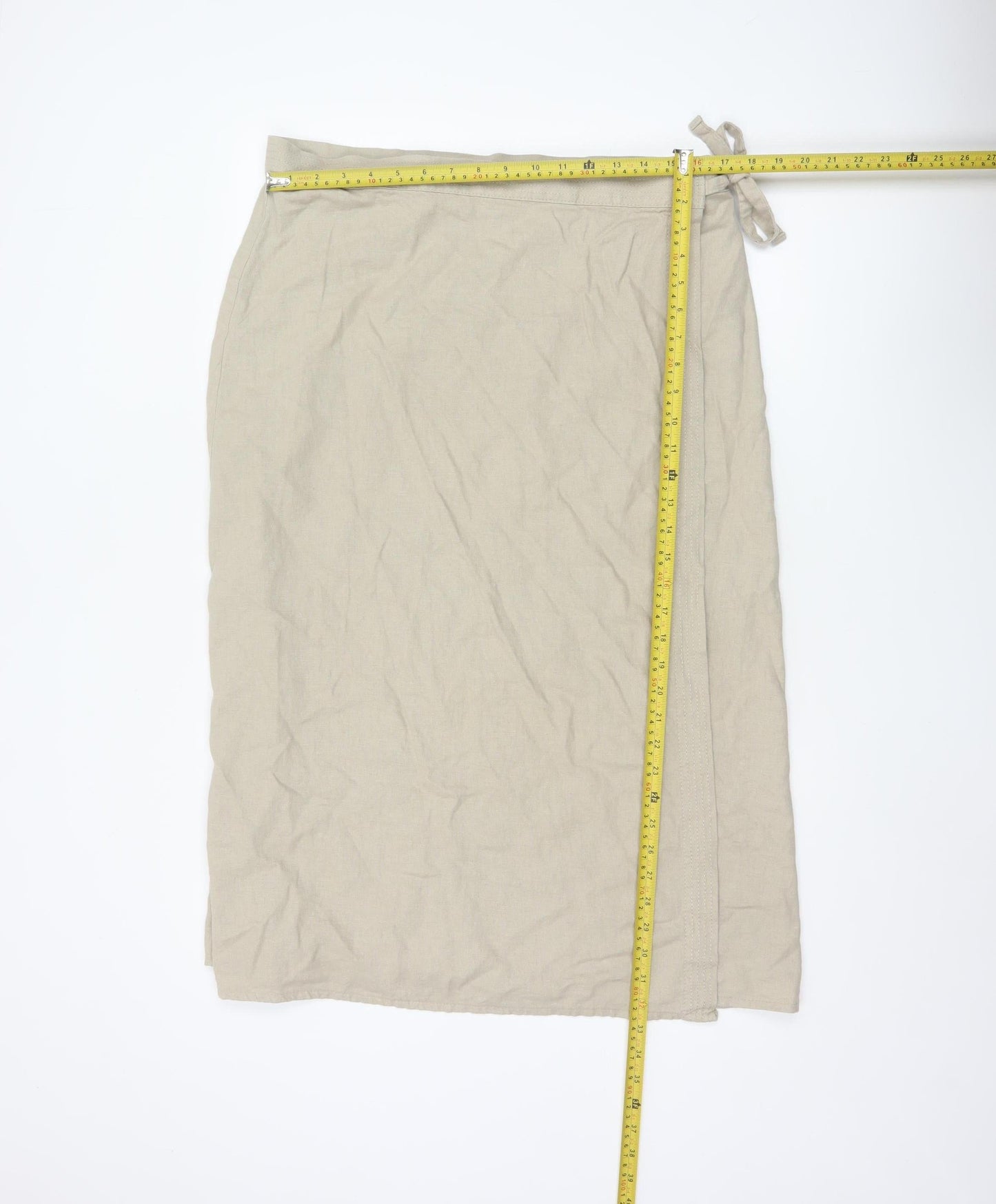 Marks and Spencer Women Beige Linen Blend Wrap Midi Skirt Size 18