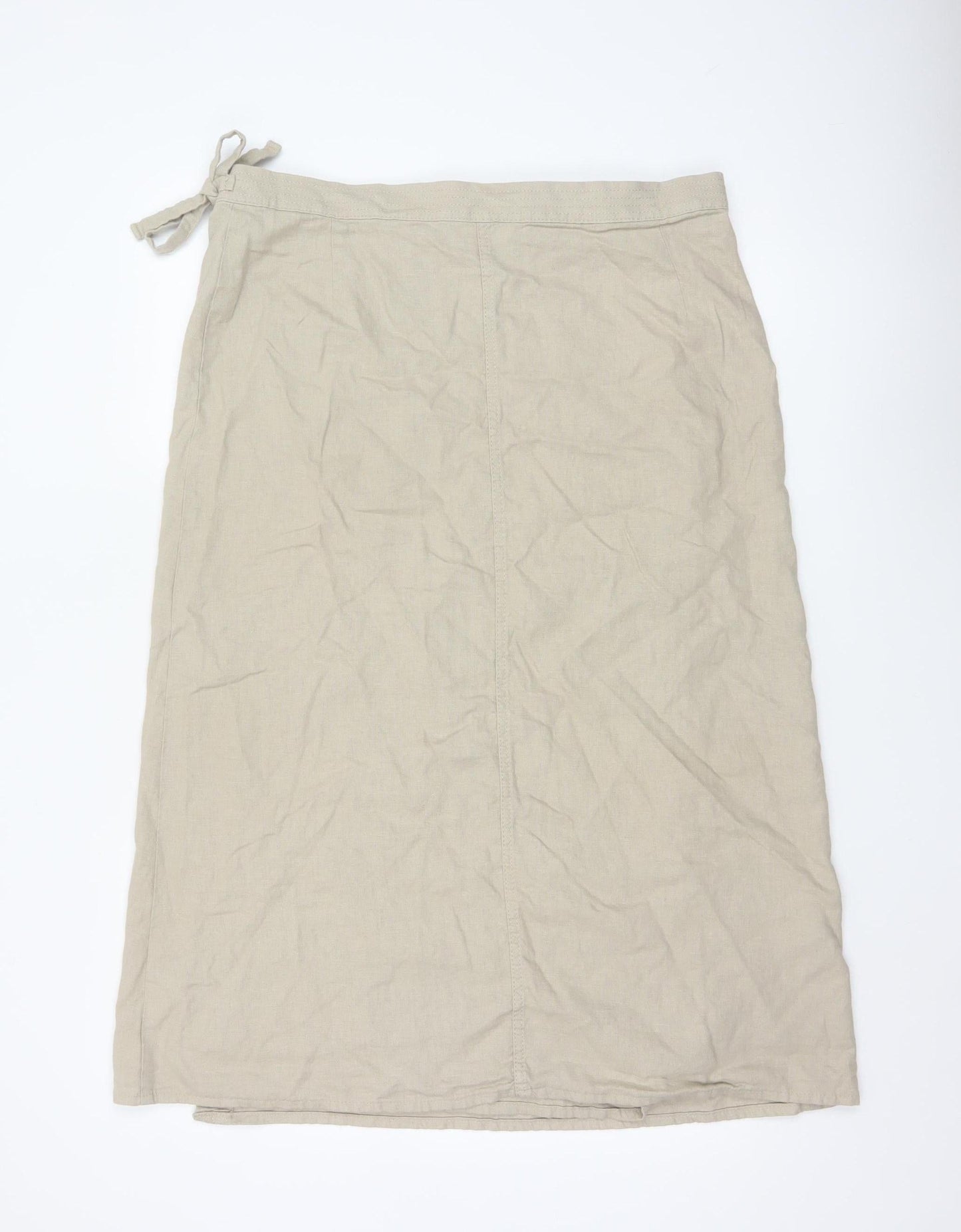 Marks and Spencer Women Beige Linen Blend Wrap Midi Skirt Size 18