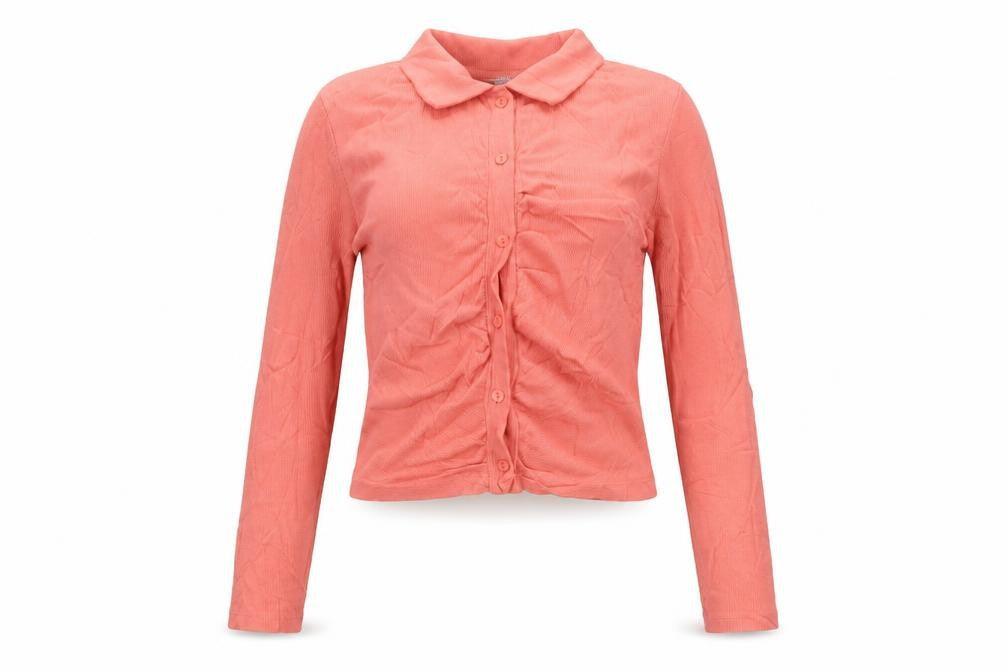 Zara Women Pink Cropped Button-Up Collared Top Long Sleeve S