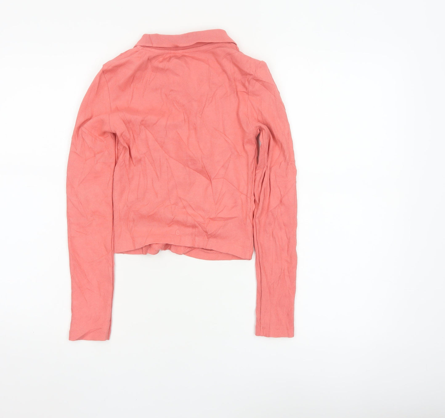 Zara Women Pink Cropped Button-Up Collared Top Long Sleeve S