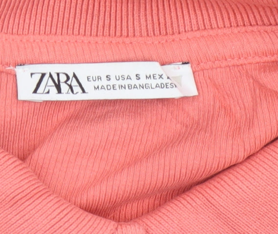 Zara Women Pink Cropped Button-Up Collared Top Long Sleeve S