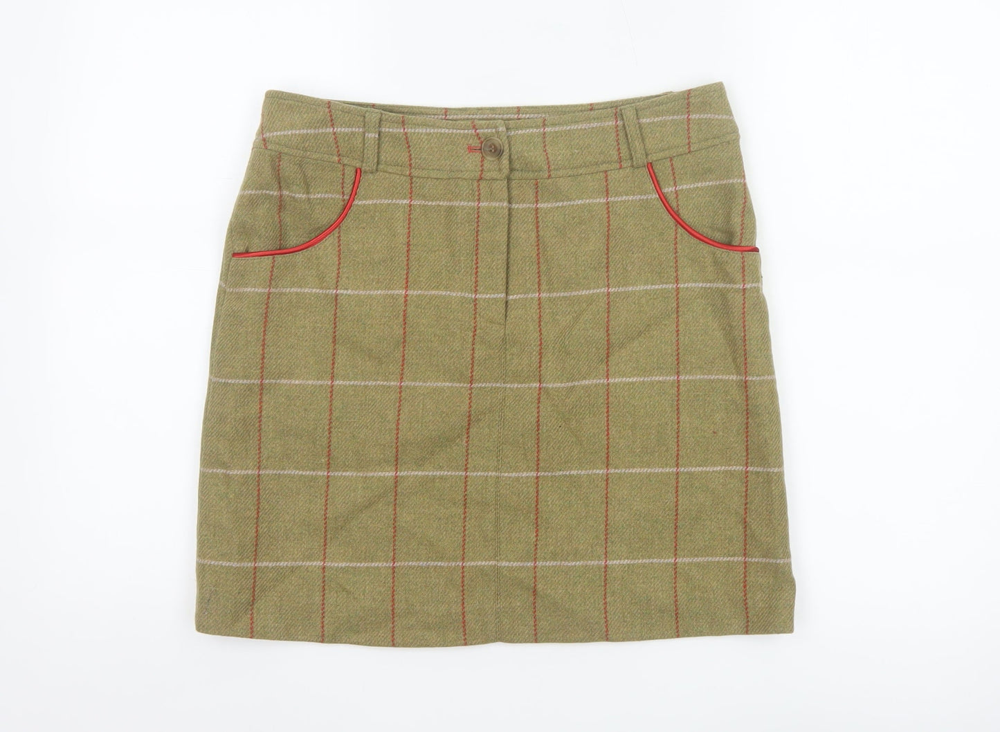 Alan Paine Women's Beige Wool Mini Skirt Size 10 Checked Country Style
