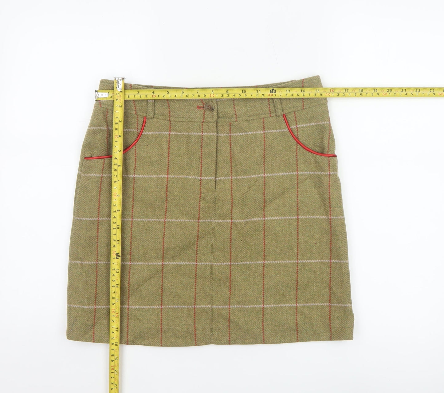 Alan Paine Women's Beige Wool Mini Skirt Size 10 Checked Country Style