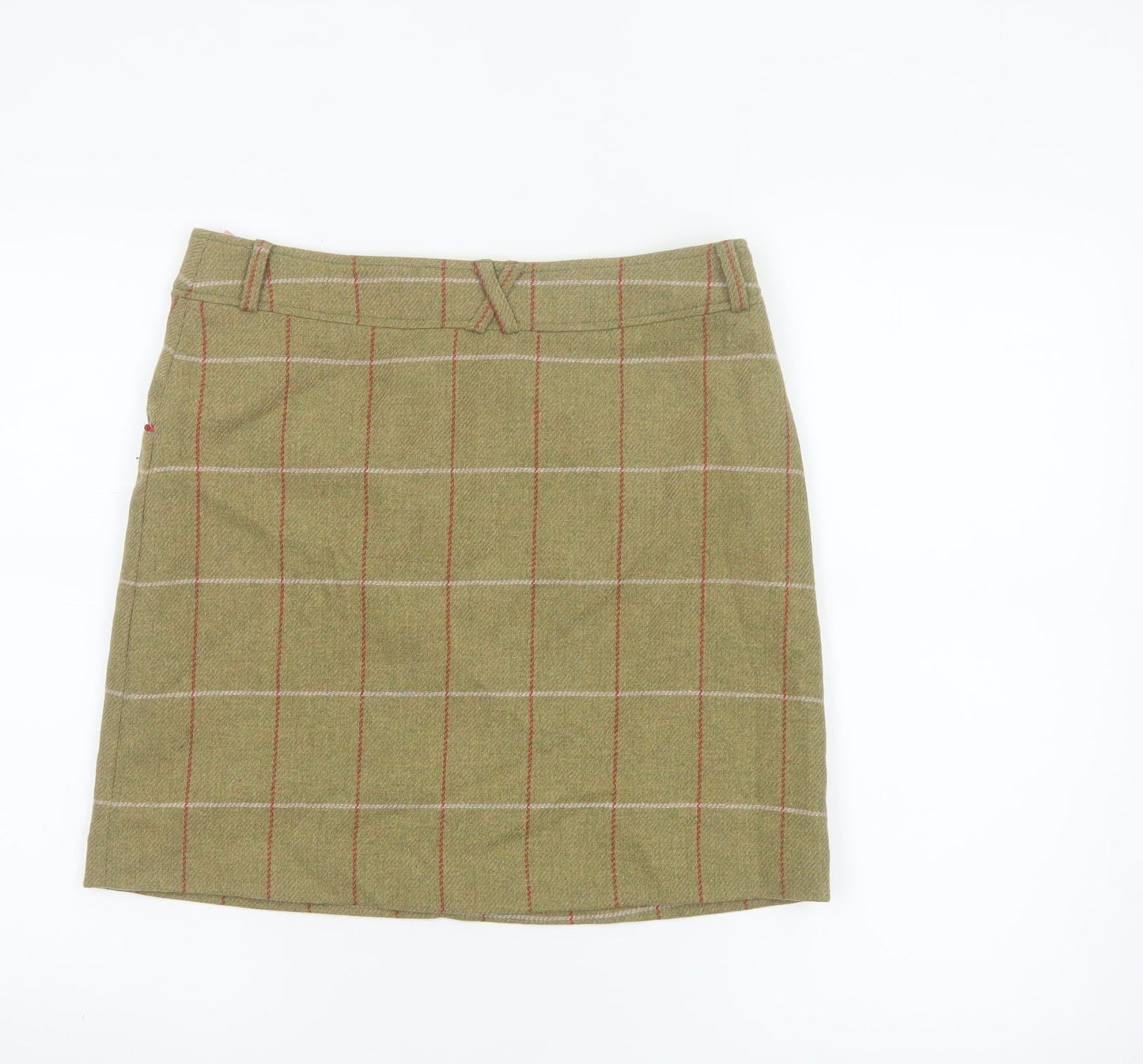 Alan Paine Women's Beige Wool Mini Skirt Size 10 Checked Country Style