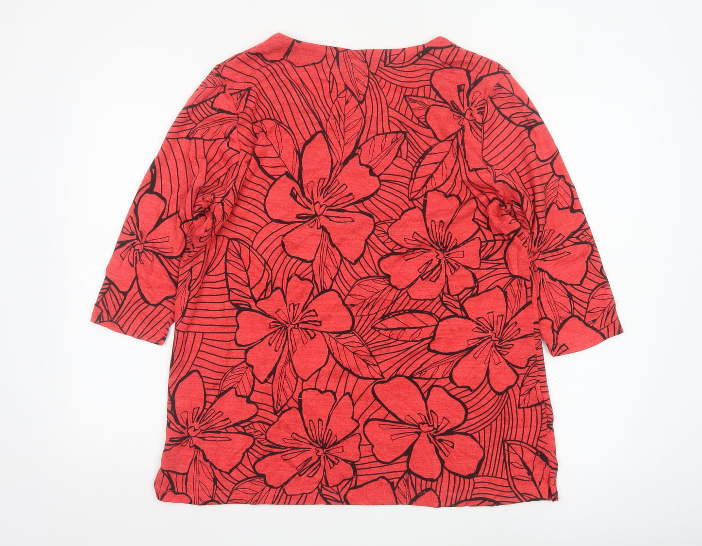 TIGI Womens Red Floral 3/4 Sleeve Tunic Top Size 14/16
