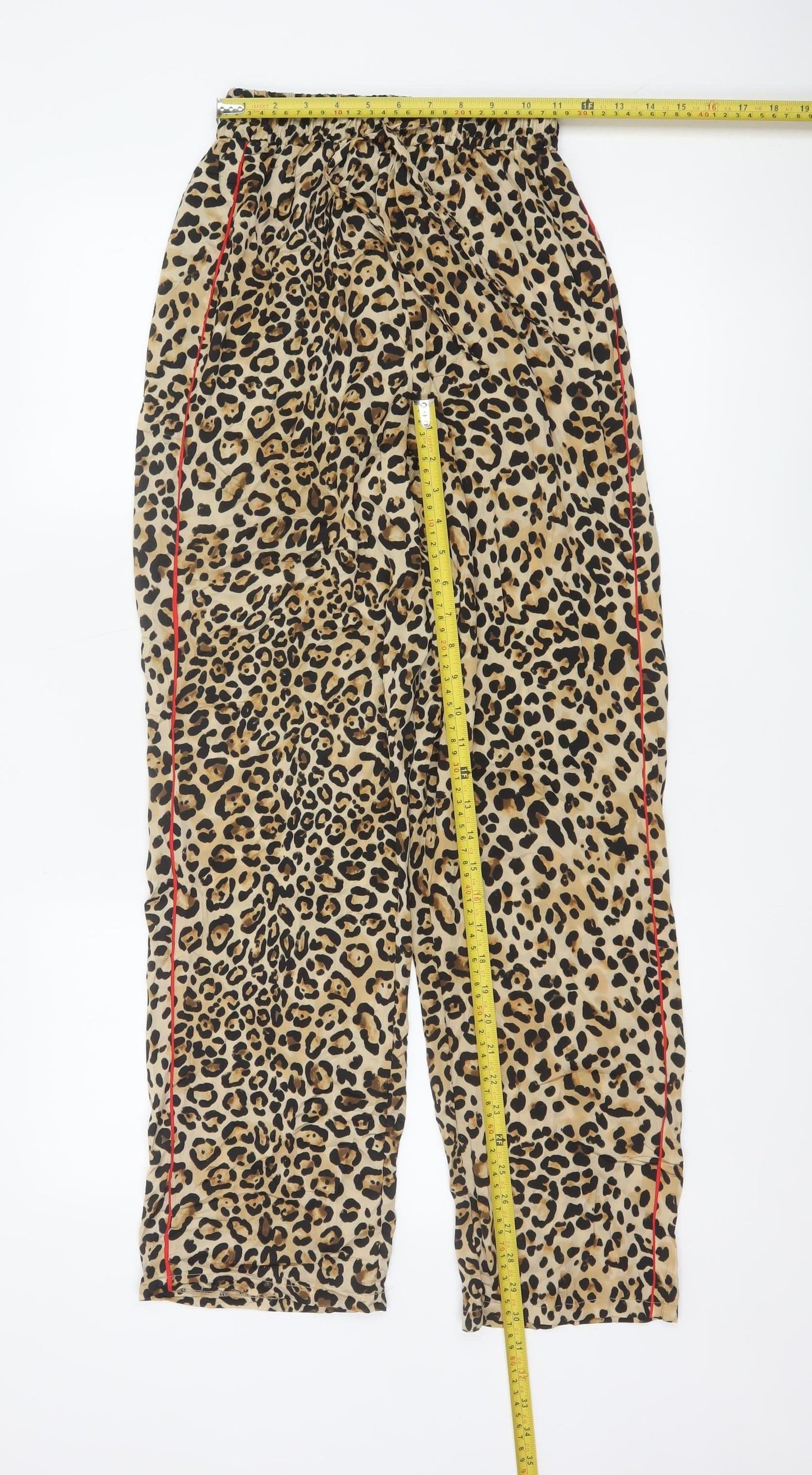 Topshop Women Leopard Print Beige Trousers Size 8 Polyester Jogger Pants