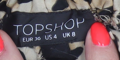 Topshop Women Leopard Print Beige Trousers Size 8 Polyester Jogger Pants