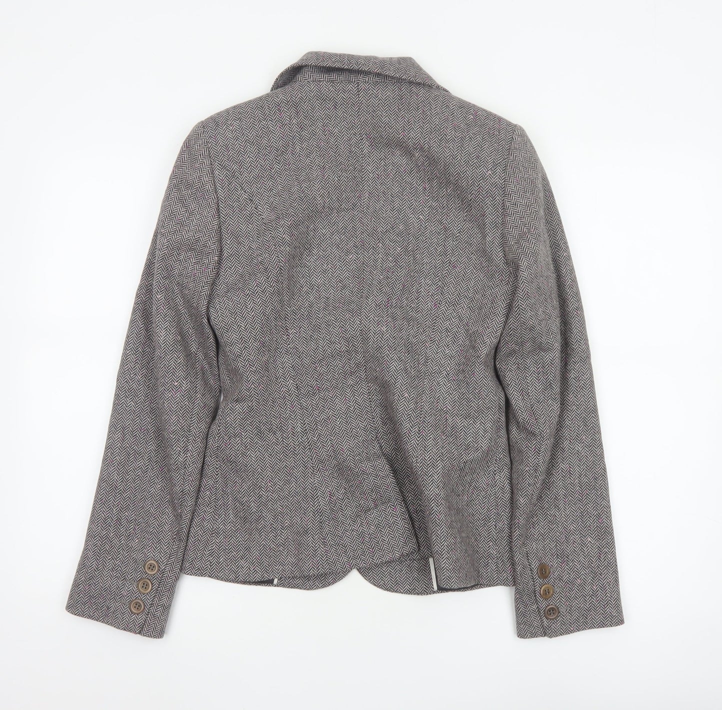 Warehouse Women’s Grey Herringbone Wool Blend Tailored Blazer UK 10