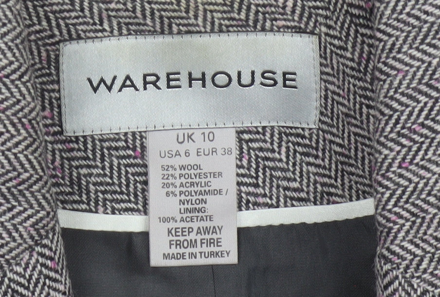 Warehouse Women’s Grey Herringbone Wool Blend Tailored Blazer UK 10