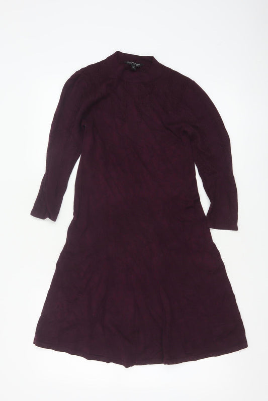 Miss Selfridge Women’s Purple Knit Fit & Flare Long Sleeve Mini Dress UK 12