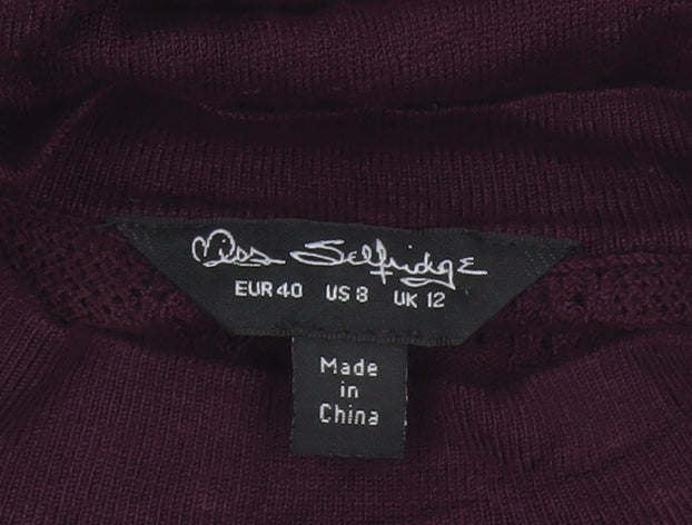 Miss Selfridge Women’s Purple Knit Fit & Flare Long Sleeve Mini Dress UK 12