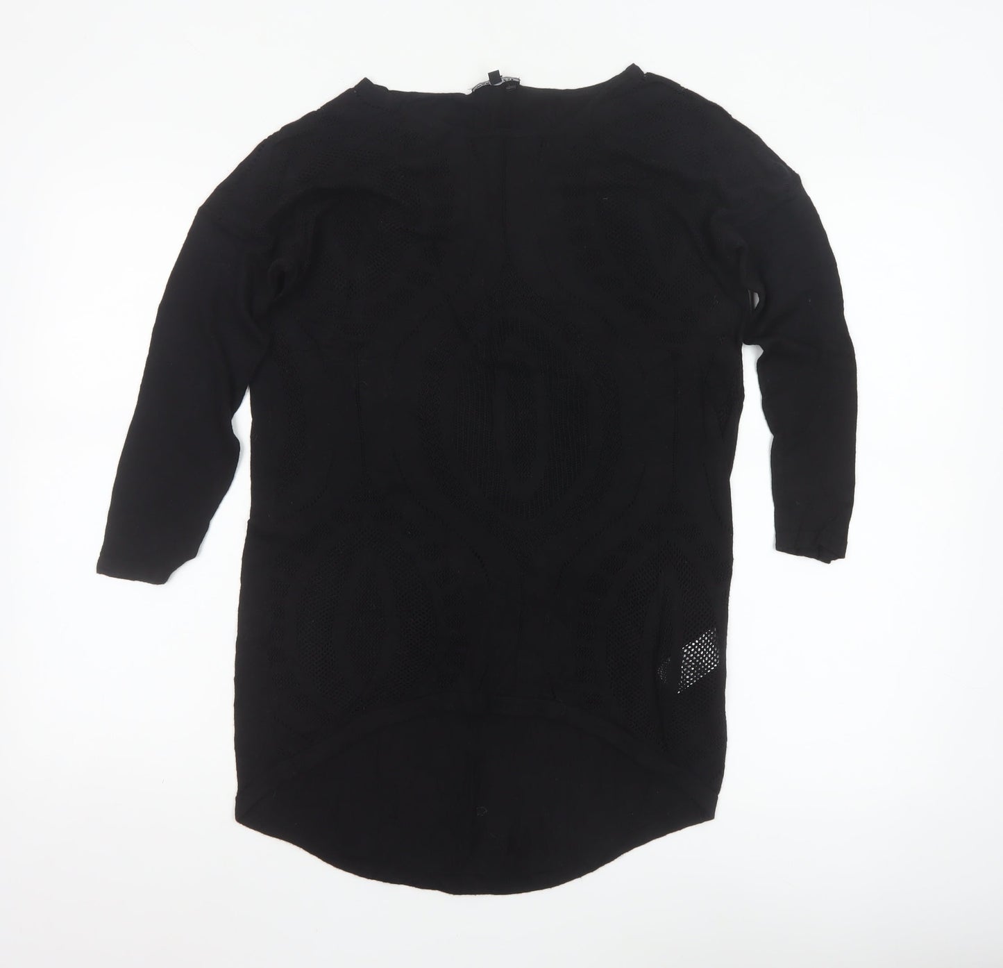 Warehouse Women’s Black Tunic Blouse Size 8 Viscose Crochet 3/4 Sleeve