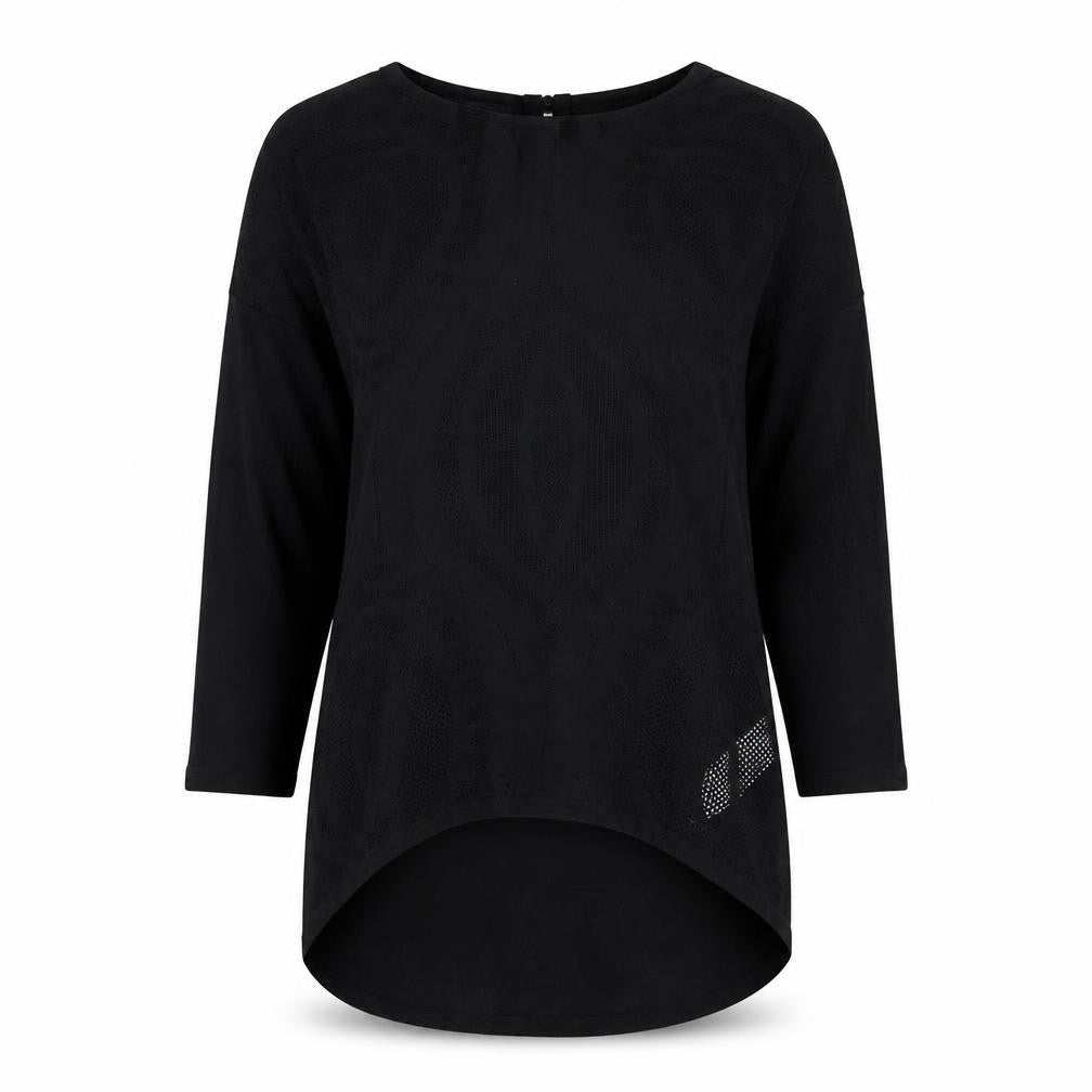 Warehouse Women’s Black Tunic Blouse Size 8 Viscose Crochet 3/4 Sleeve