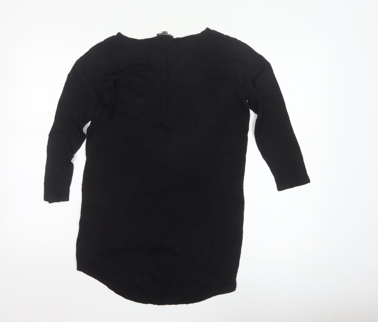 Warehouse Women’s Black Tunic Blouse Size 8 Viscose Crochet 3/4 Sleeve