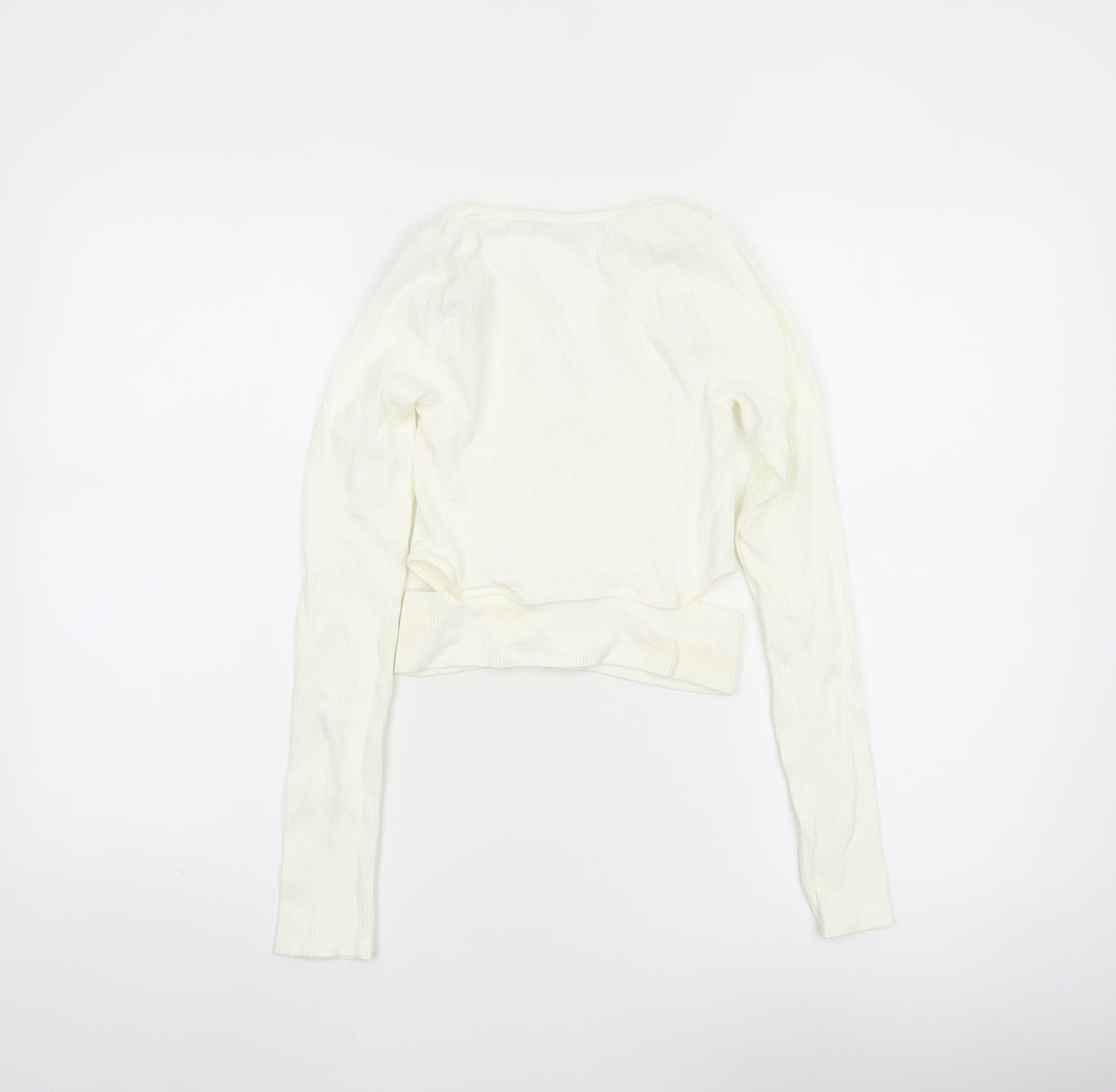 Bershka Women’s Ivory Cropped Long Sleeve Stretch Top Size 6