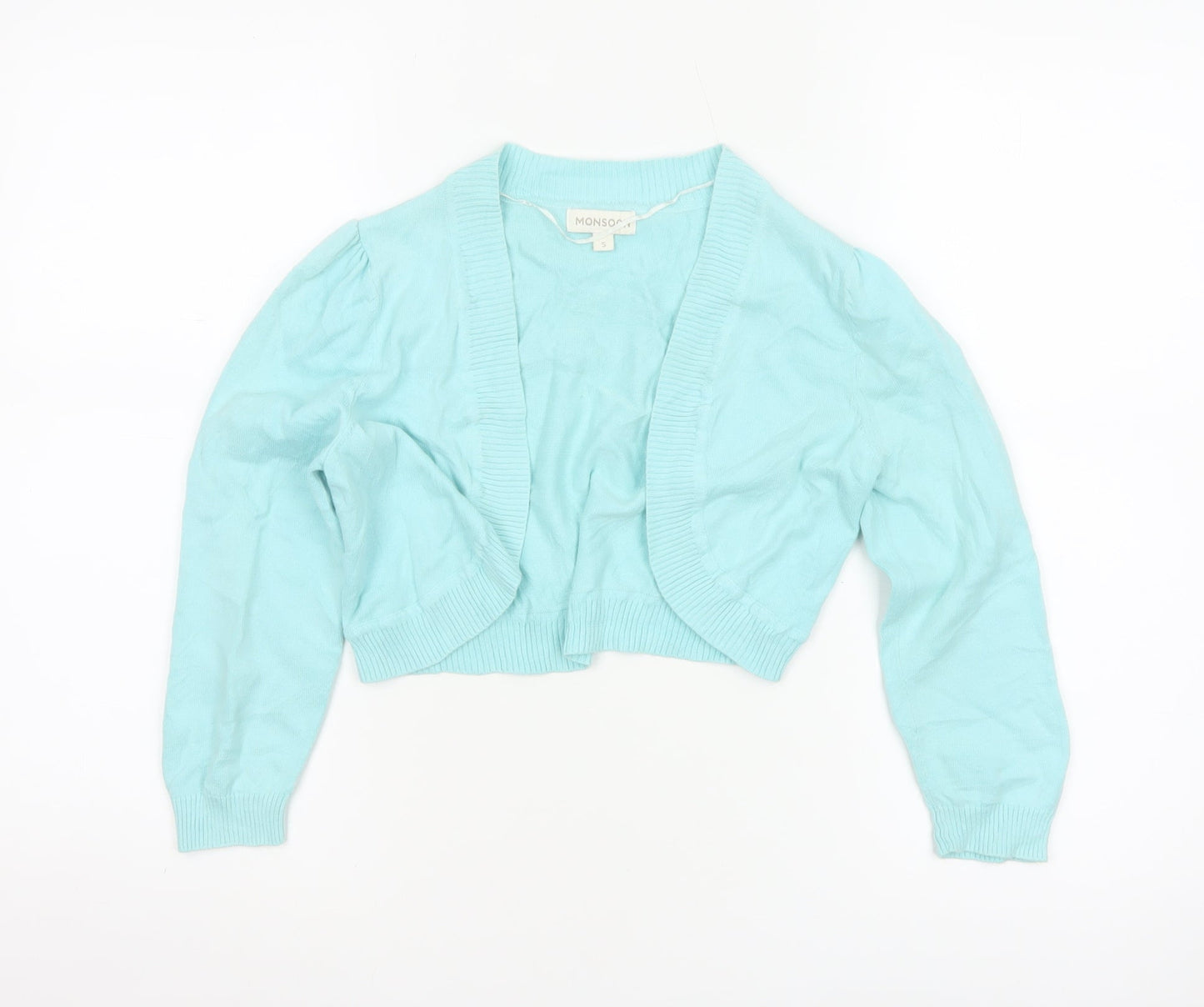 Monsoon Women Blue Small Shrug Cotton Knit Open Cardigan