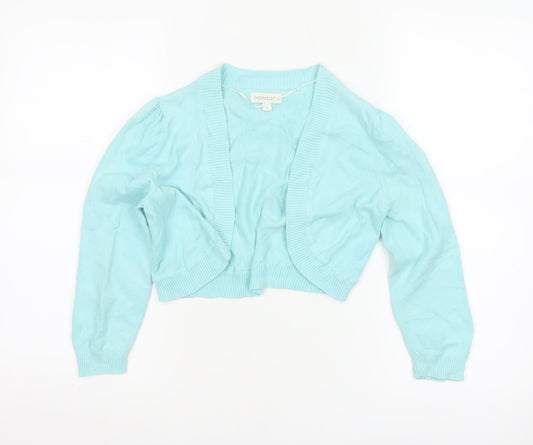 Monsoon Women Blue Small Shrug Cotton Knit Open Cardigan