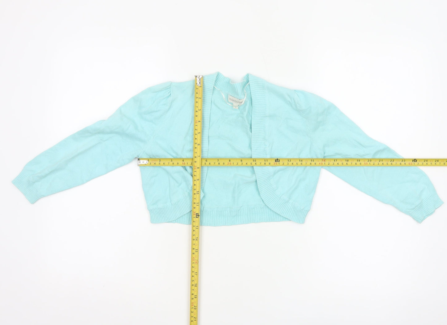 Monsoon Women Blue Small Shrug Cotton Knit Open Cardigan