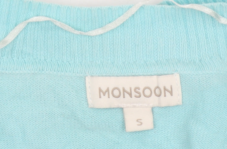 Monsoon Women Blue Small Shrug Cotton Knit Open Cardigan