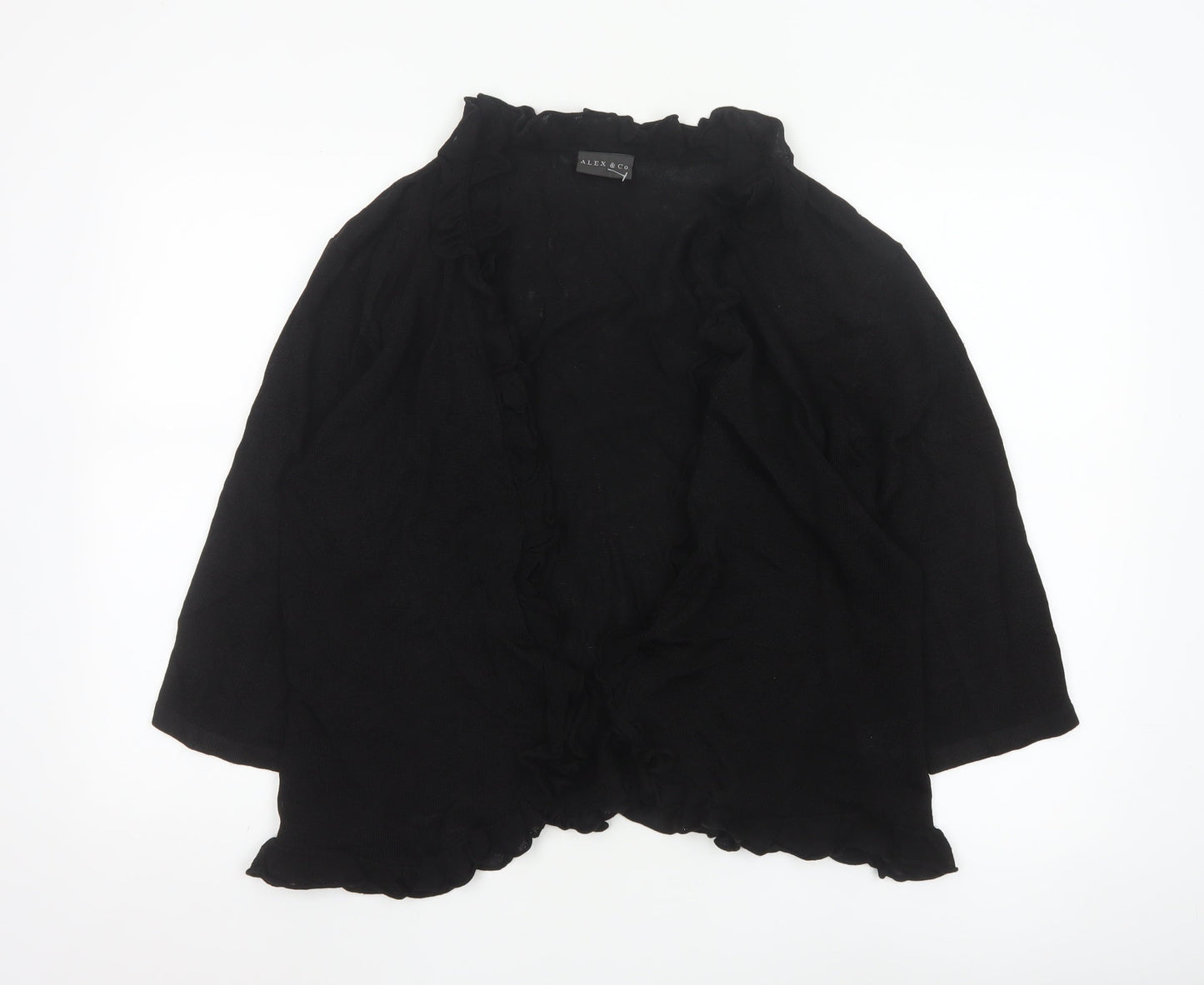 Alex & Co Women’s Black Ruffle Trim Open Cardigan Size 20