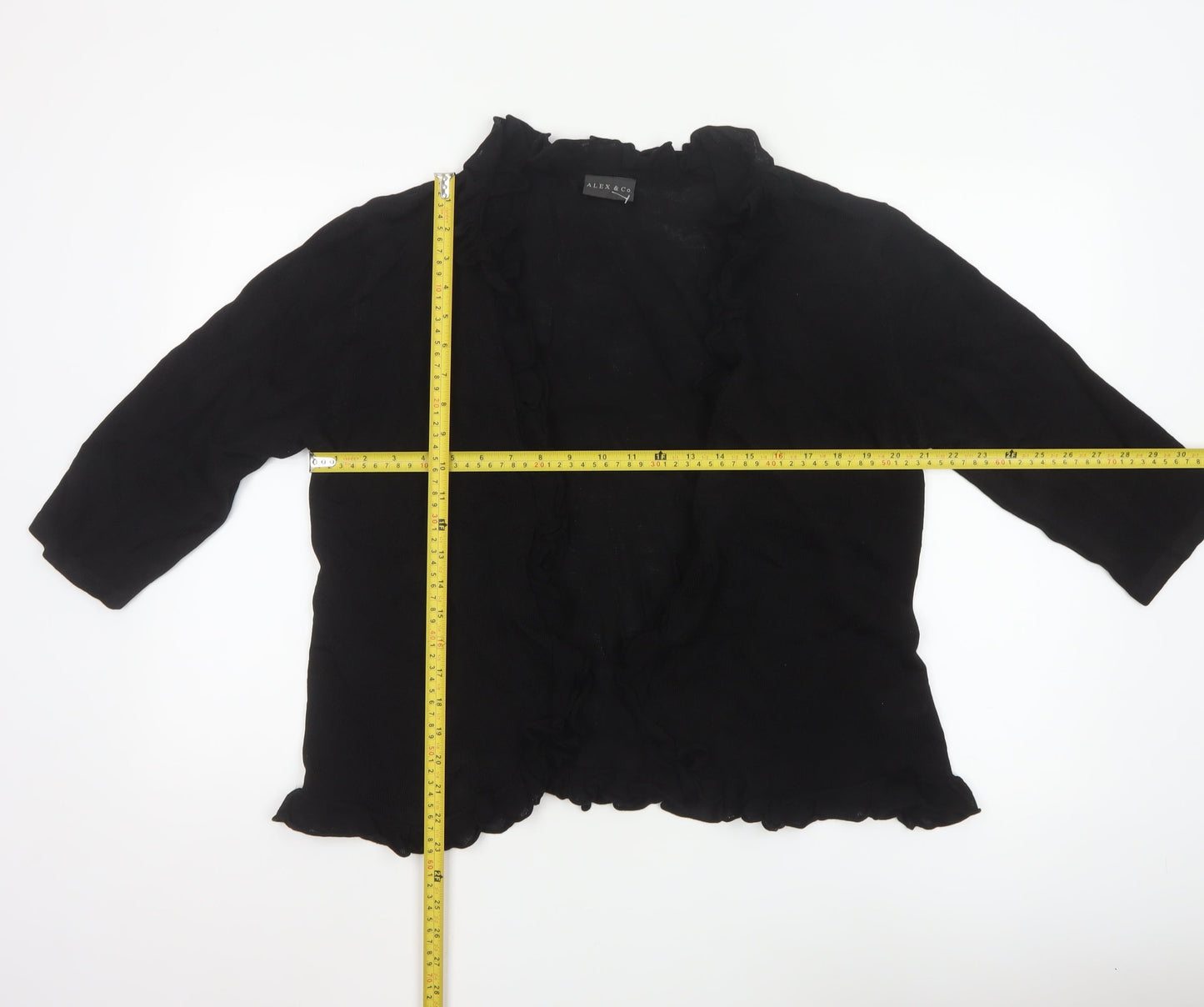 Alex & Co Women’s Black Ruffle Trim Open Cardigan Size 20