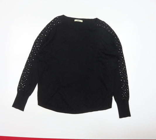 Oasis Women Black Studded Long Sleeve Crew Neck Pullover Jumper M