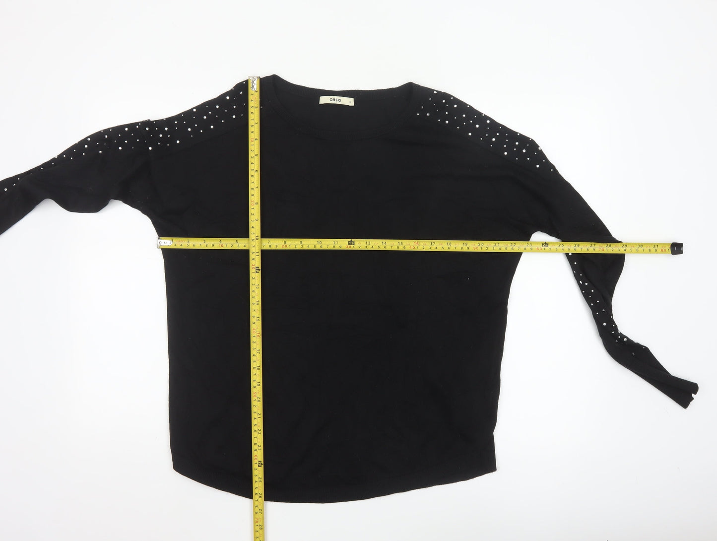 Oasis Women Black Studded Long Sleeve Crew Neck Pullover Jumper M