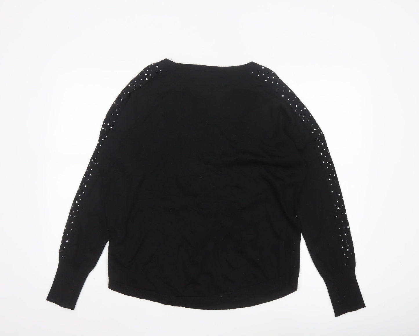 Oasis Women Black Studded Long Sleeve Crew Neck Pullover Jumper M