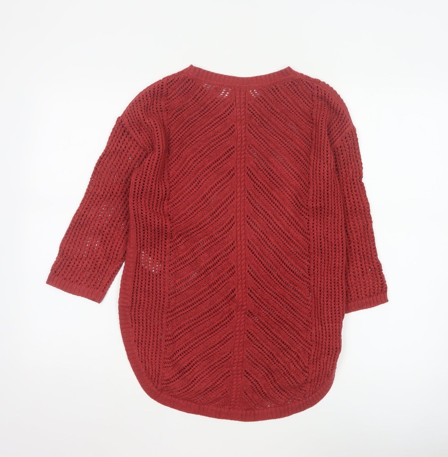 Fat Face Women's Red Open-Knit 3/4 Sleeve Pullover Jumper Size 10