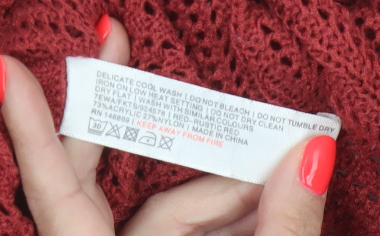 Fat Face Women's Red Open-Knit 3/4 Sleeve Pullover Jumper Size 10