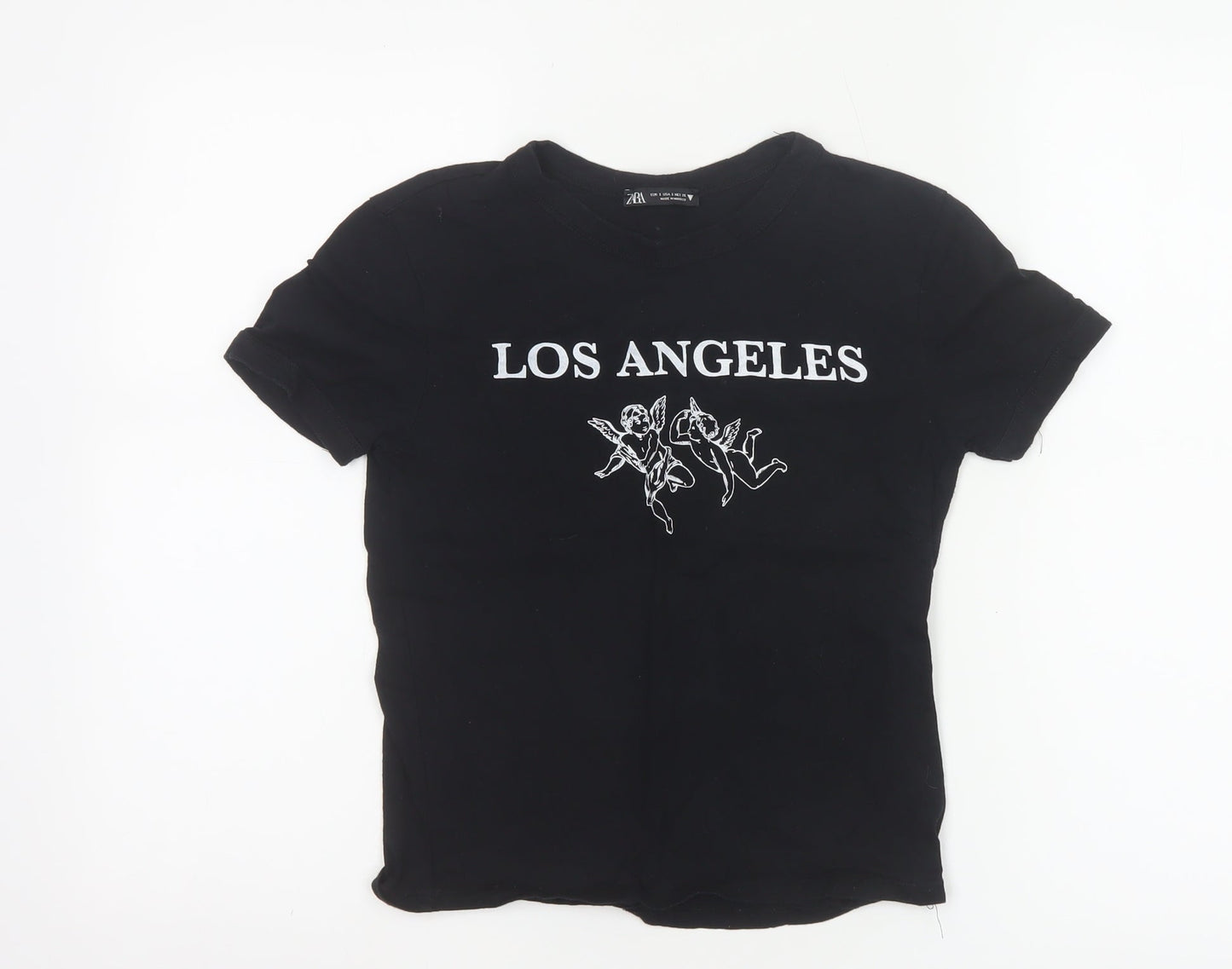 ZARA Women’s Black Los Angeles Print Cotton T-Shirt Size S