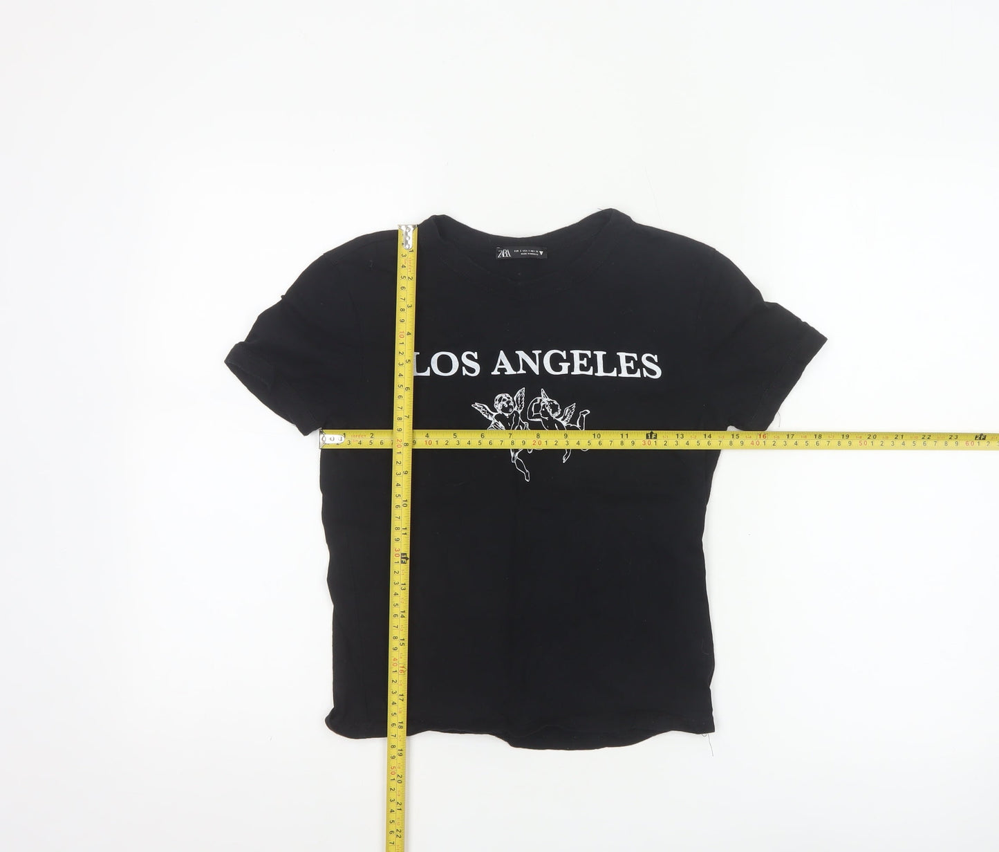 ZARA Women’s Black Los Angeles Print Cotton T-Shirt Size S