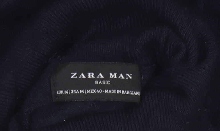 Zara Man Blue Roll Neck Knit Cotton Jumper Men's M