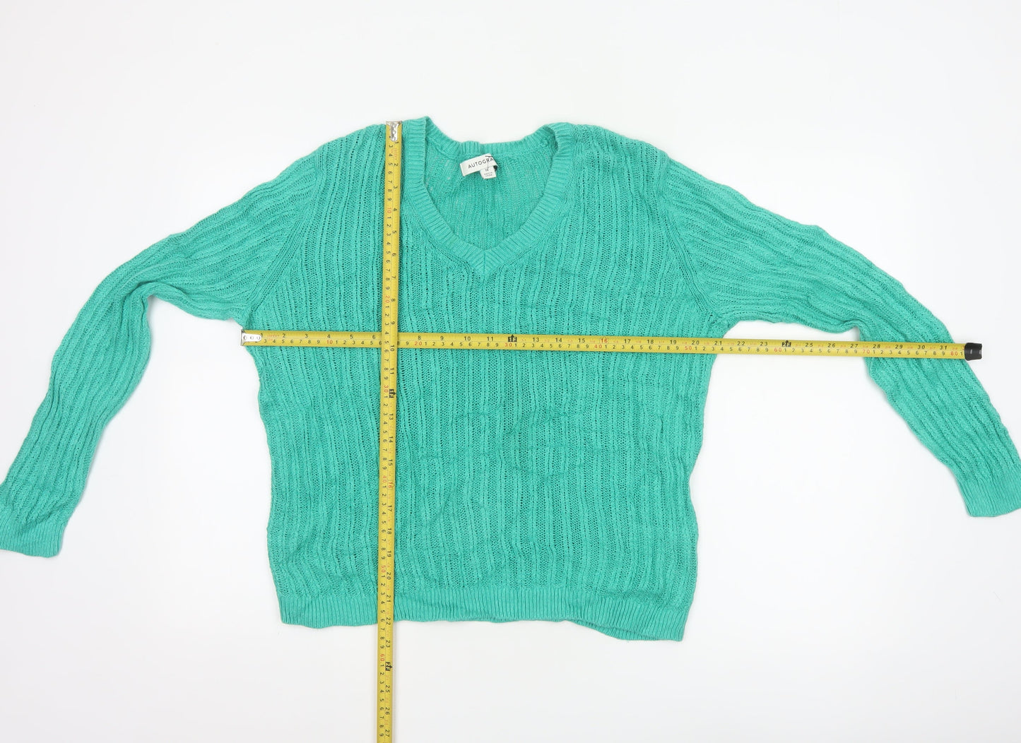 Marks and Spencer Autograph Women’s Green V-Neck Linen Jumper Size 16