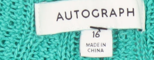Marks and Spencer Autograph Women’s Green V-Neck Linen Jumper Size 16