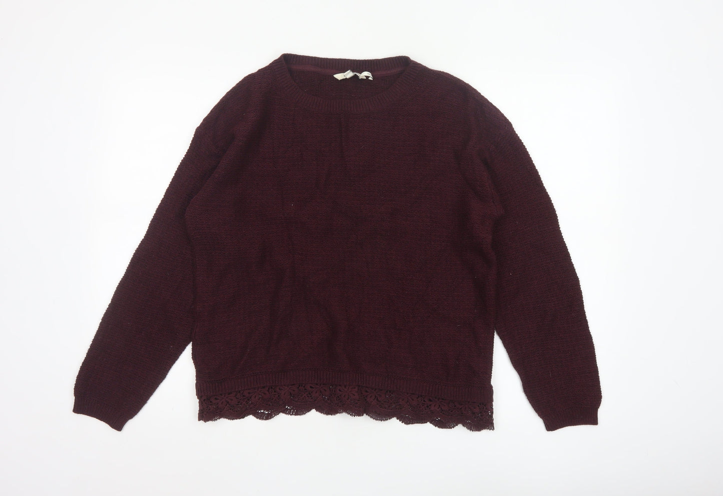 FatFace Women’s Purple Cotton Lace Hem Crew Neck Jumper Size 12