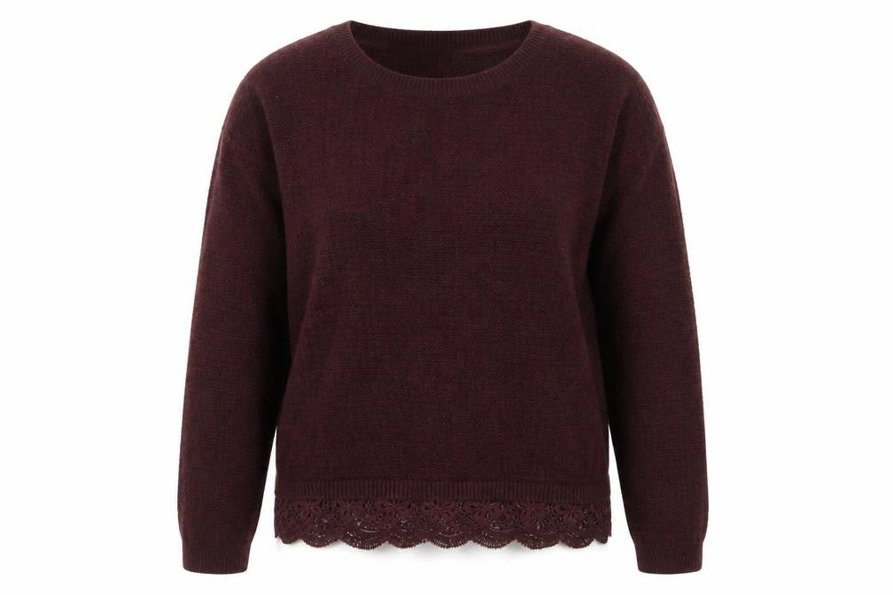 FatFace Women’s Purple Cotton Lace Hem Crew Neck Jumper Size 12