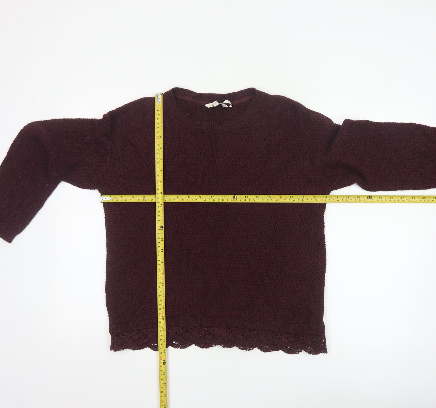 FatFace Women’s Purple Cotton Lace Hem Crew Neck Jumper Size 12